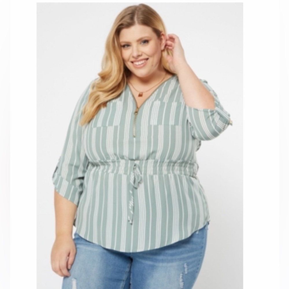 Rue21 Plus Green Striped Peplum Blouse